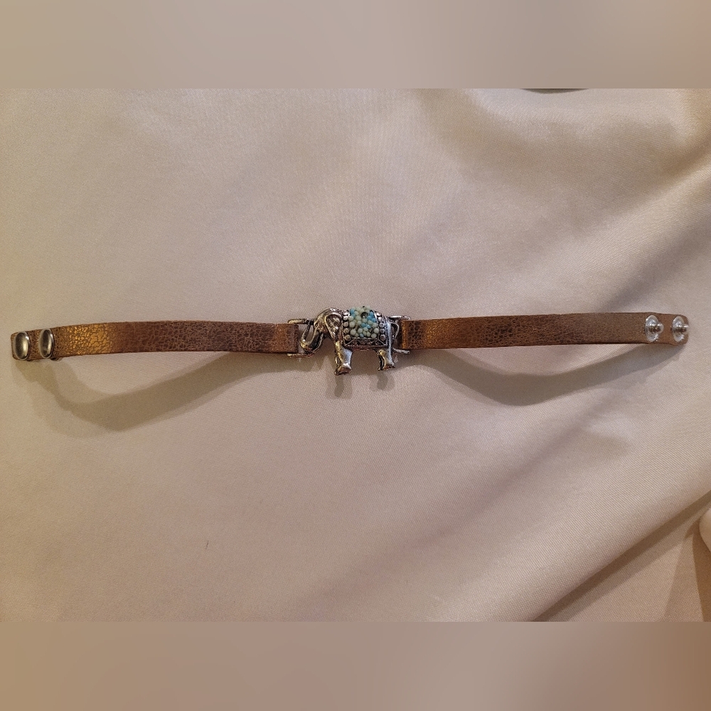 Copper-Tone Vegan Leather Elephant Bracelet